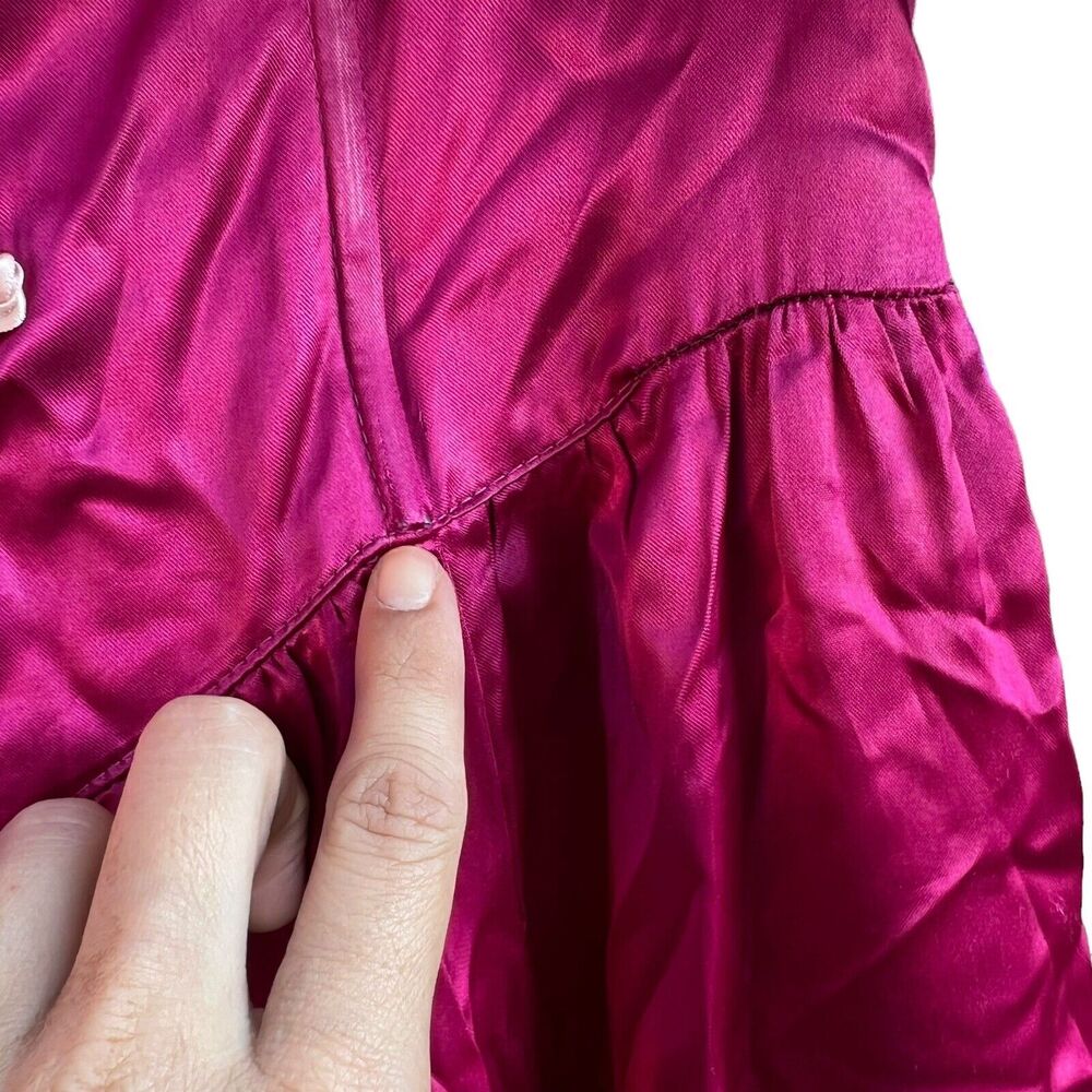 Vintage Gunne Sax Burgundy Satin Pink Lace Short Puff Sleeve Maxi Dress No Size - Picture 8 of 16